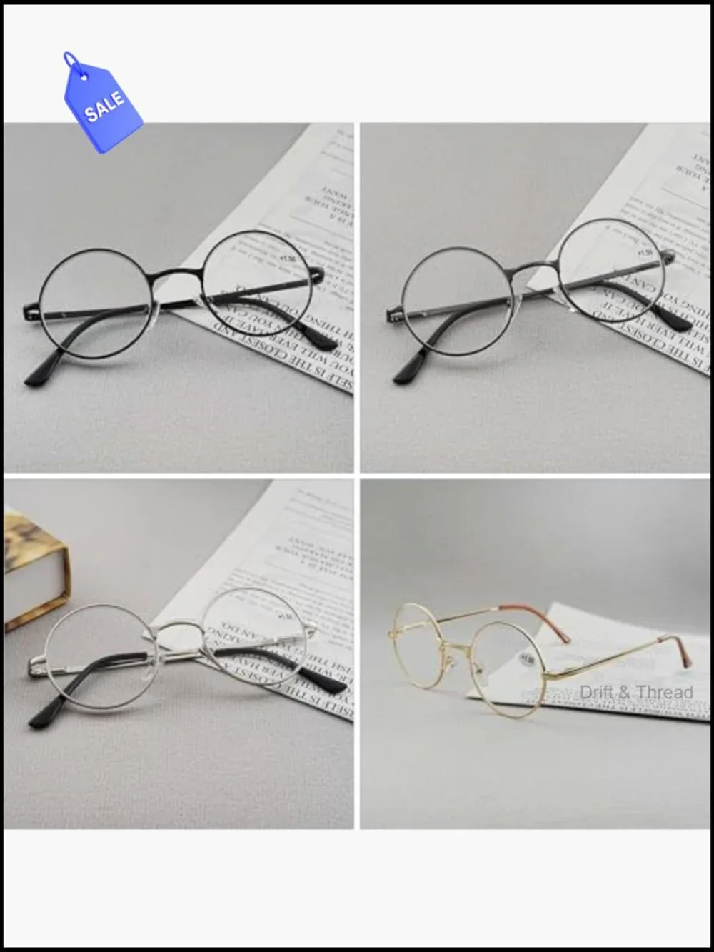 4 Pack Retro Round Reading Glasses with Strap